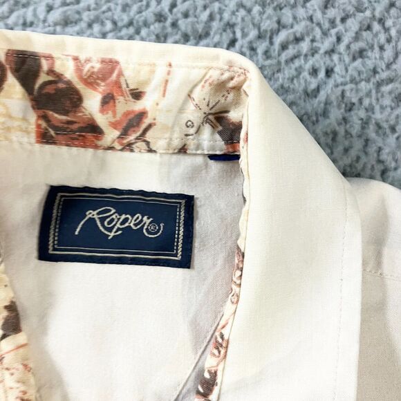 Roper Shirt Mens XL Cream Pearl Snap Cowboy Boot Western Casual Rodeo Pockets - Picture 3 of 8